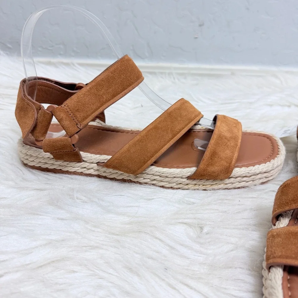 NEW Vince Elian Tan Suede Espadrille Platform Sandal Womens 8 Sporty Strap